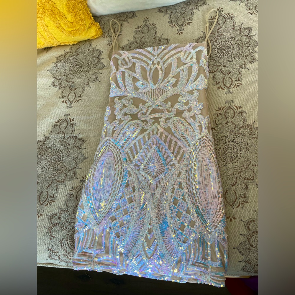 Strappy Iridescent Cason Couture Dress